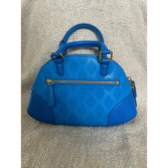 Vera Bradley Blue Leather Angled Bowler Ikat Diamond Satchel/Crossbody Purse - Picture 3 of 10